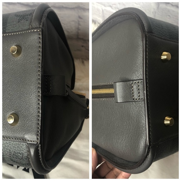 MCM Striped Visetos Medium Boston Bag, Gray - Picture 5 of 8